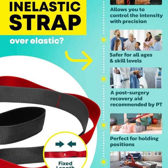 Stretching Strap with Loops - Non Elastic Stretch Band for Physical Therapy, Yog - Picture 8 of 9